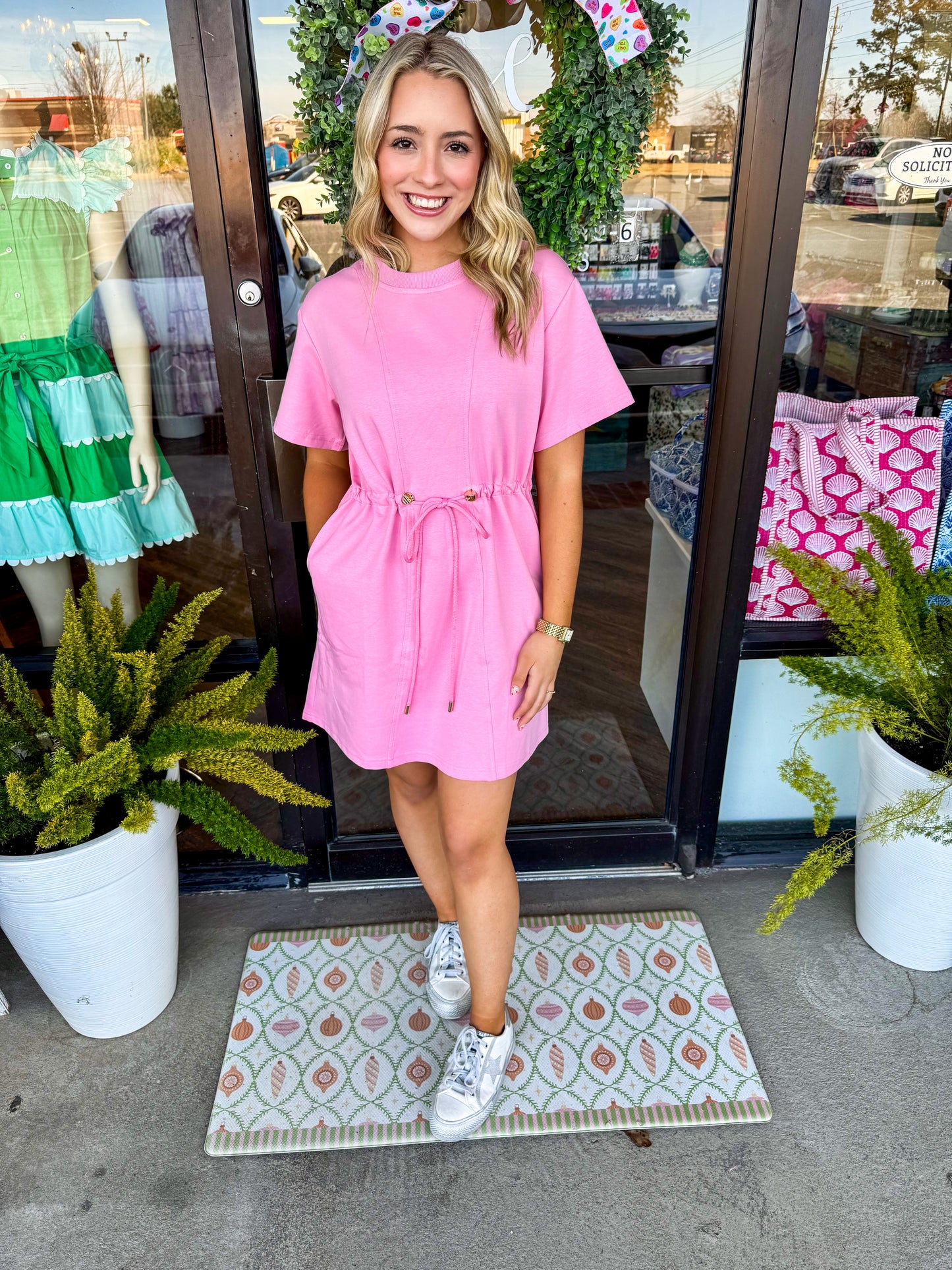 Pink Tie Waist Dress