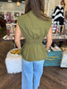 Zipper Peplum Top: Olive