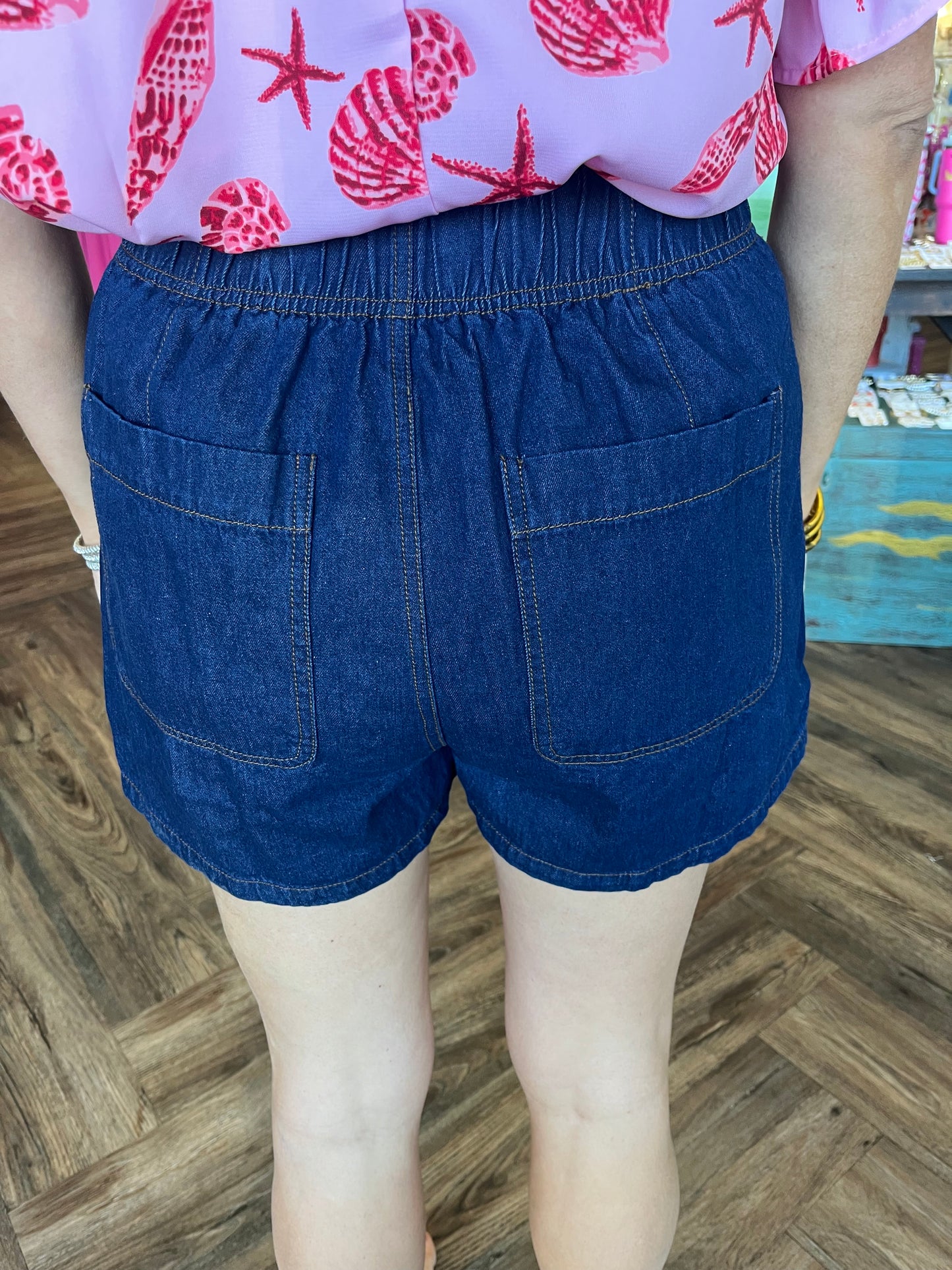 Smocked Denim Shorts