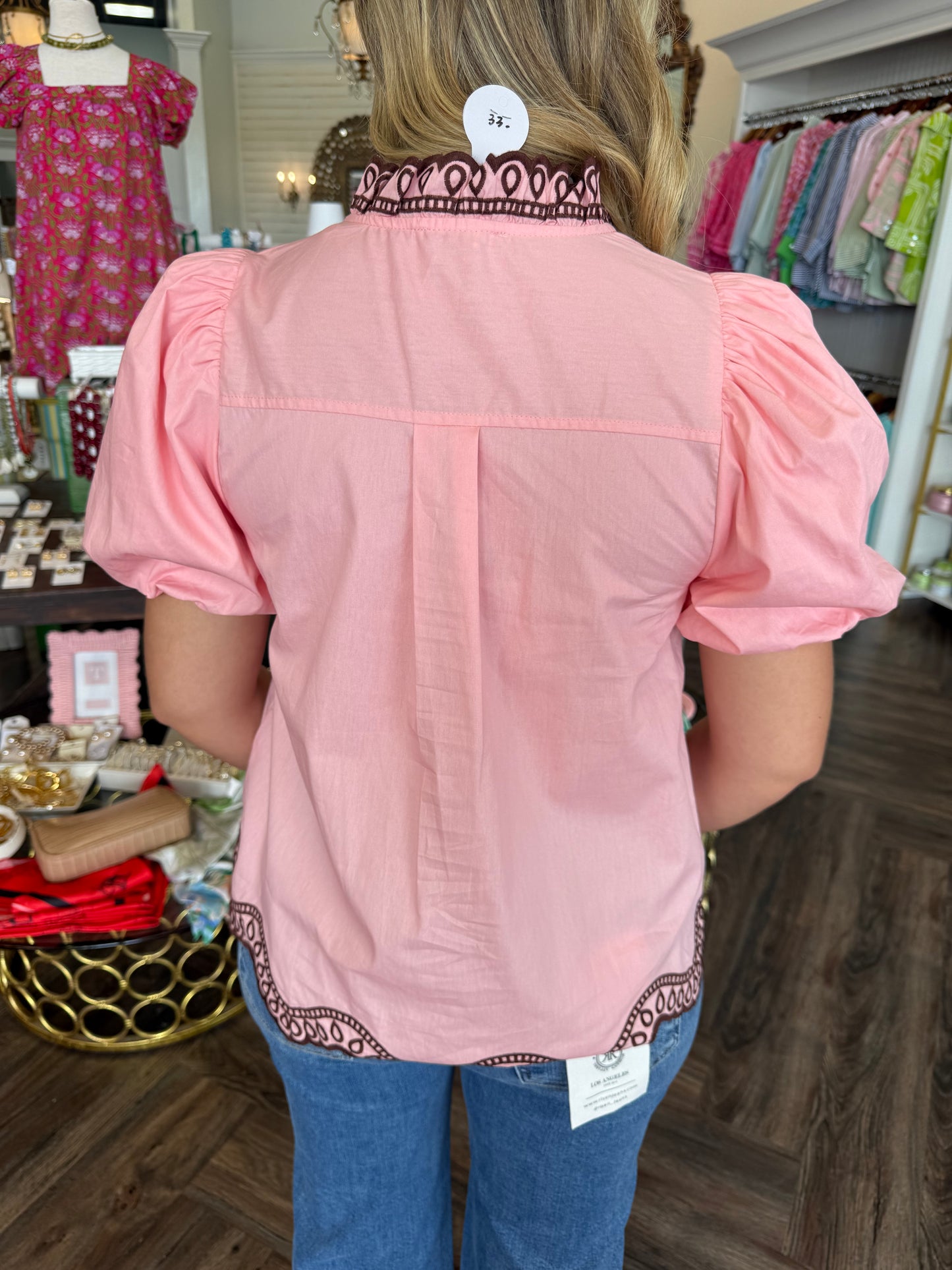 Elegance Embroidery Top: Pink