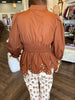 Casie Peplum Eyelet Top: Camel