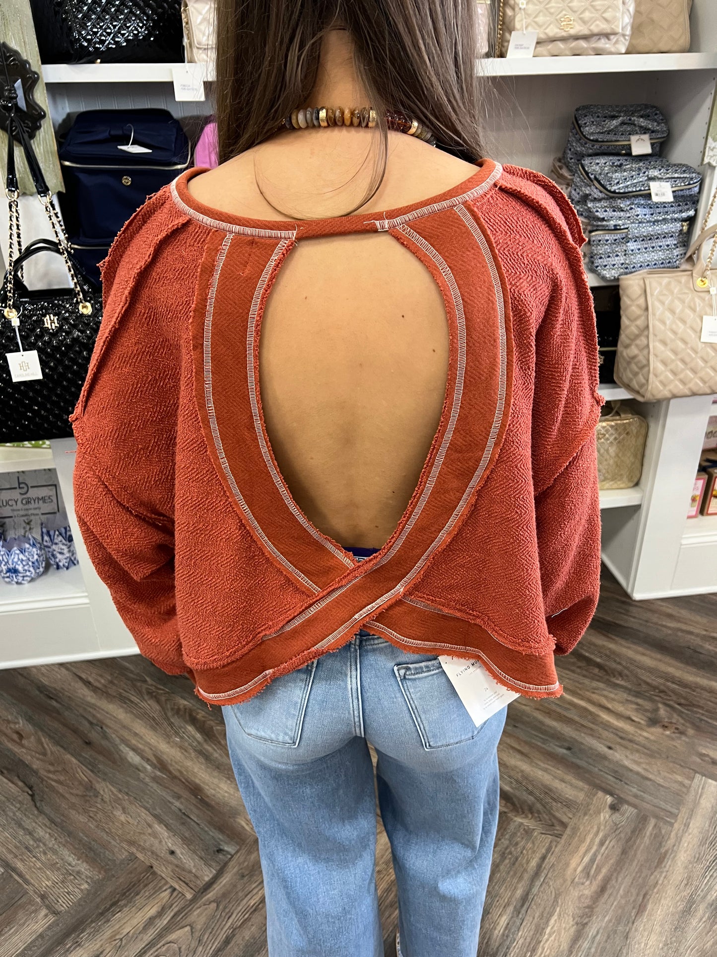 Open Back Flowy Top: Rust