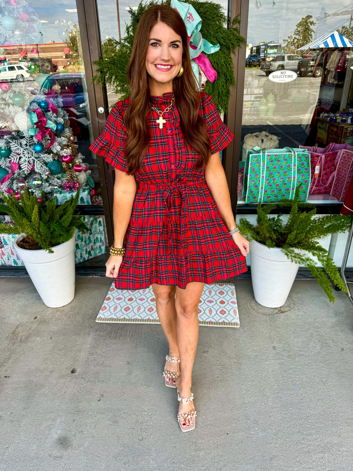 Plaid Cottonwood Ruffle Button Down Dress