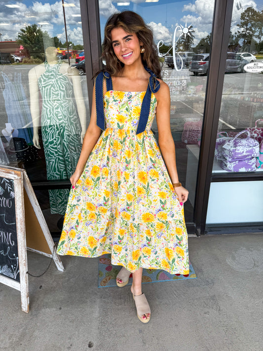 Garden Denim Tie Midi Dress