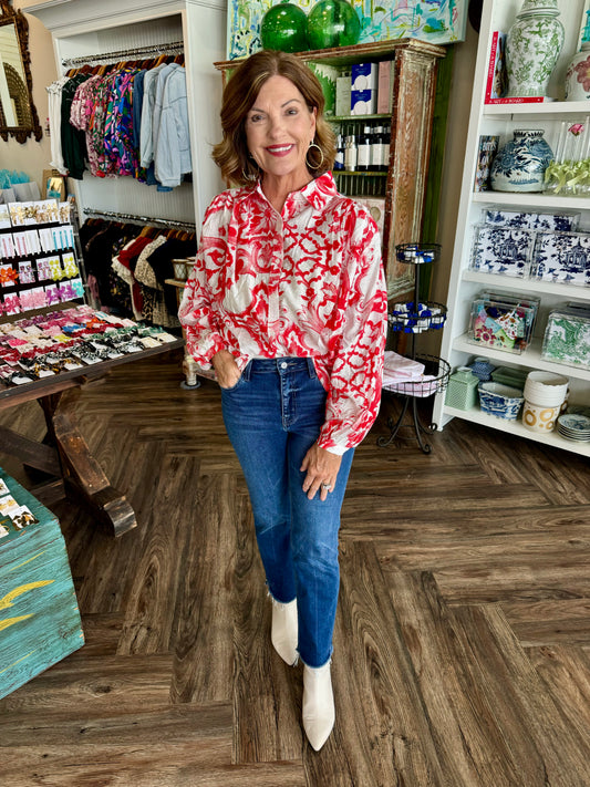 Vibrant Red Pattern Blouse