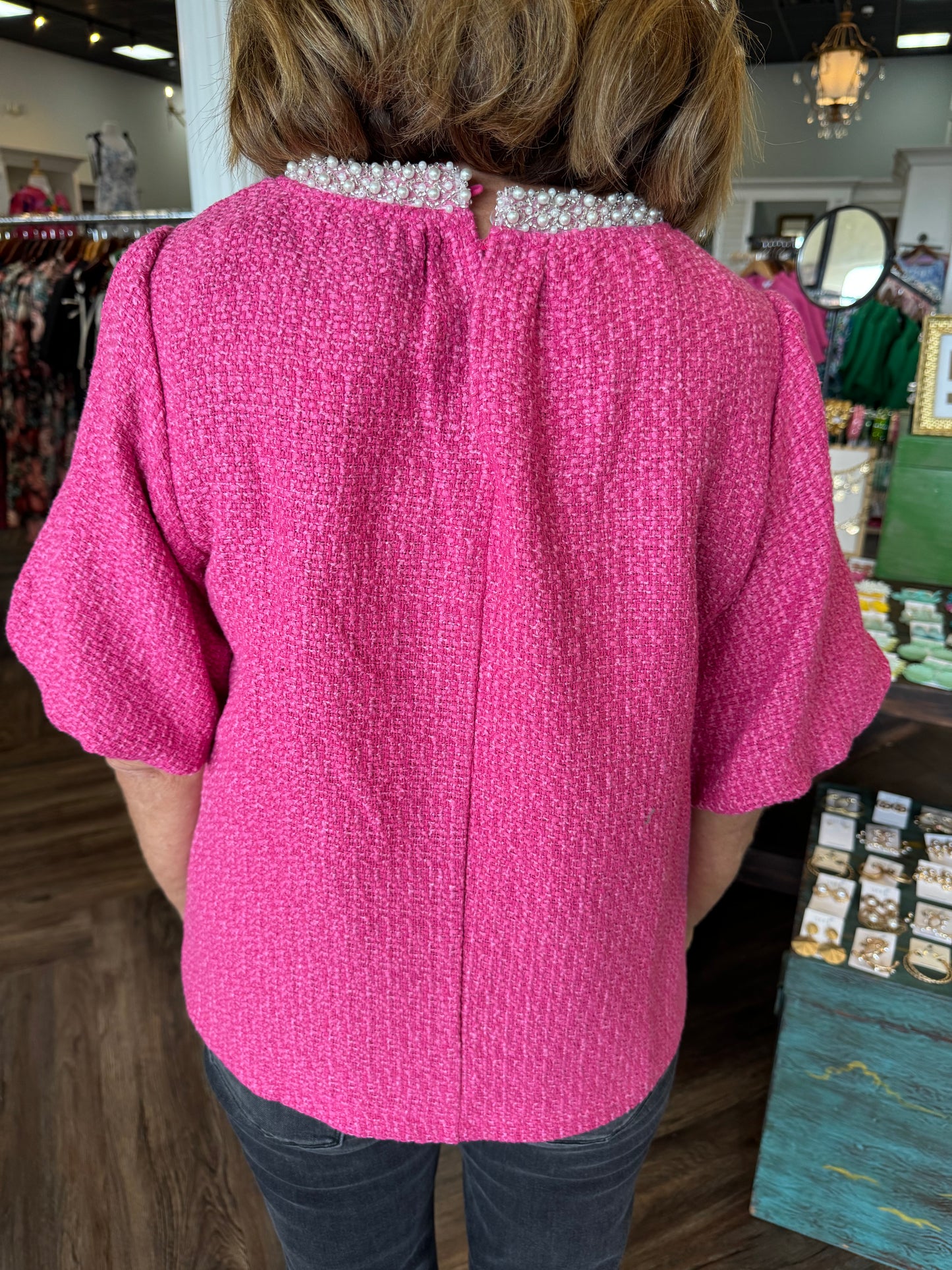 Pearl Tweed Top: Pink