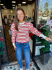Red & White Striped Puff Sleeve Sweater