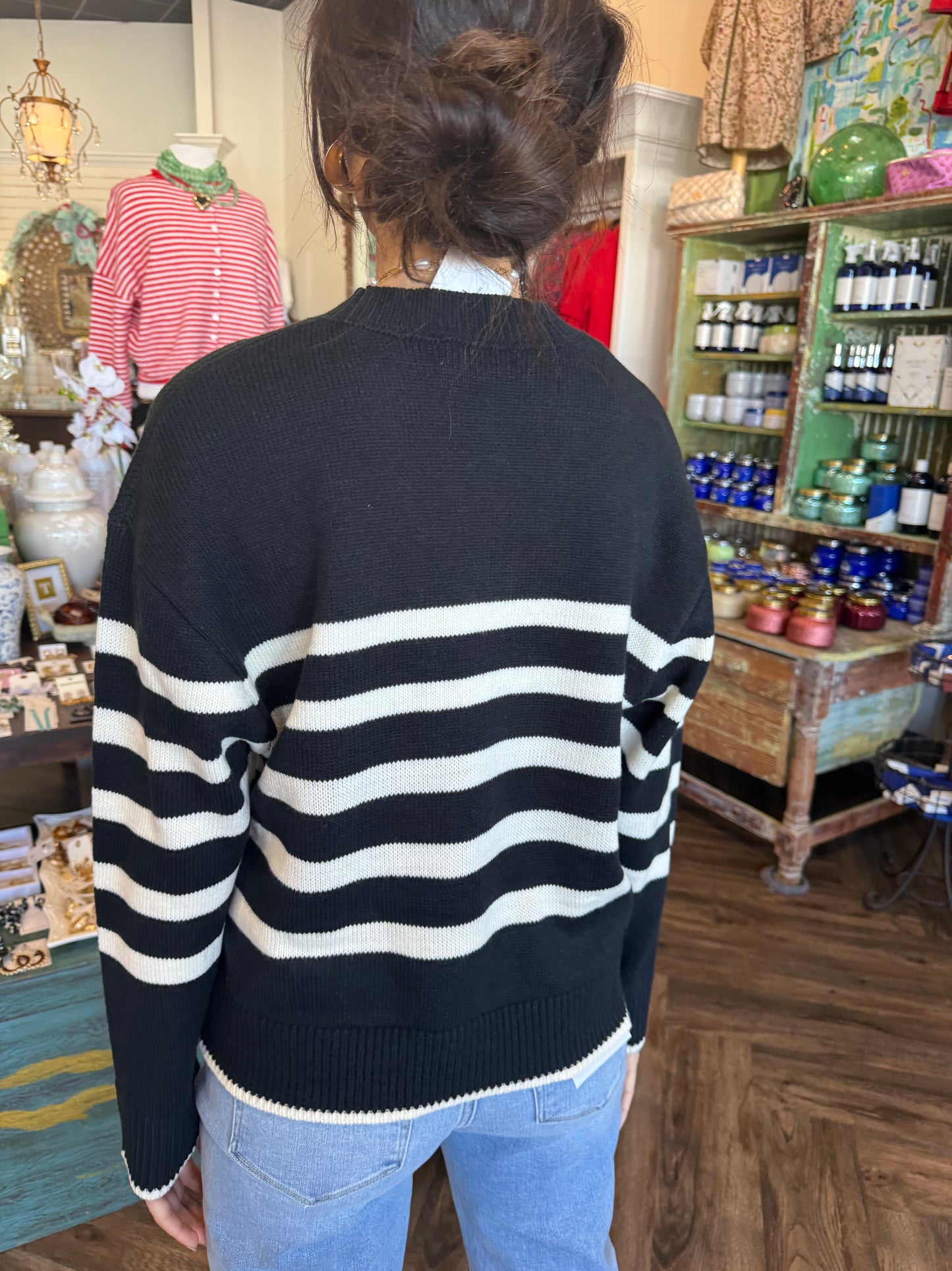 Elizabeth Stripe Sweater: Black