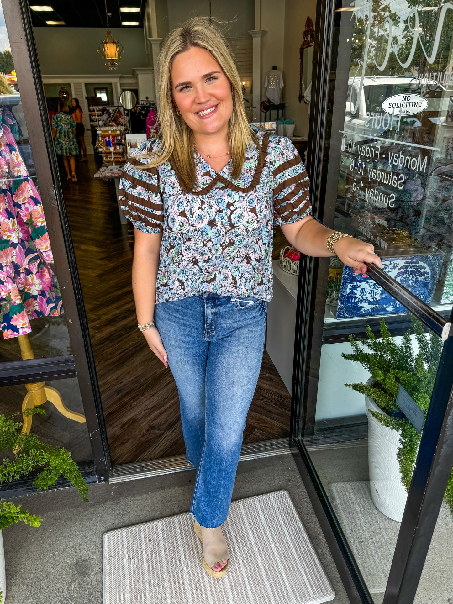 Collar Brown Floral Top