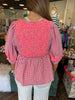 Embroidered Gingham Top: Red