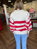 Anna Button Stripe Sweater: Red