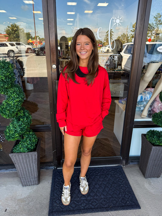 Red Mock Neck Set