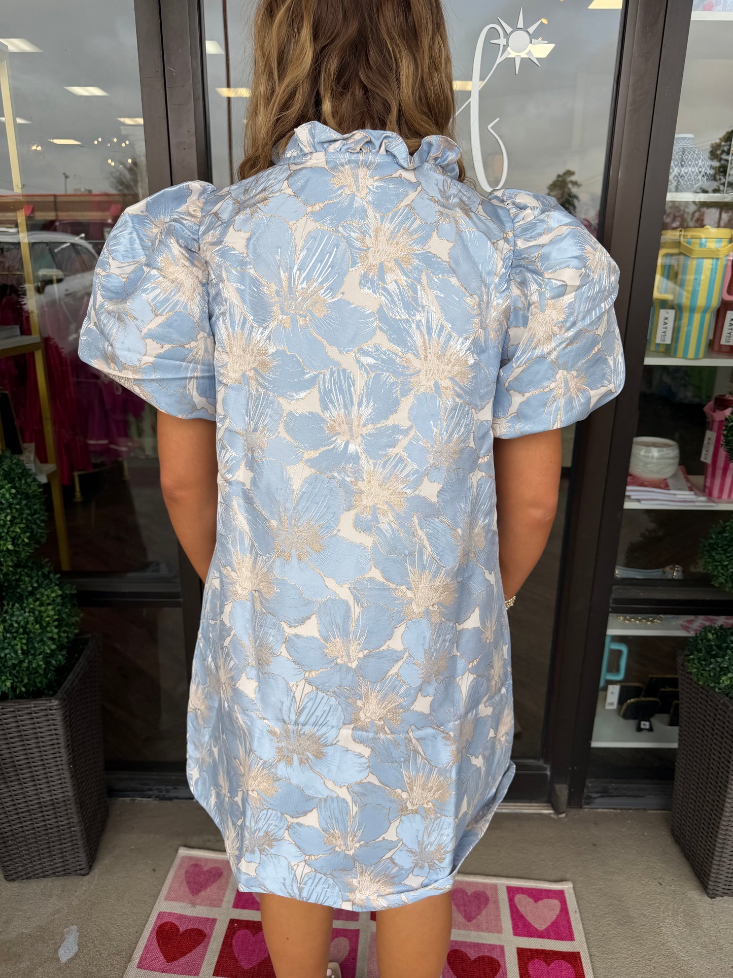 Ruffle V-Neck Puff Sleeve Mini