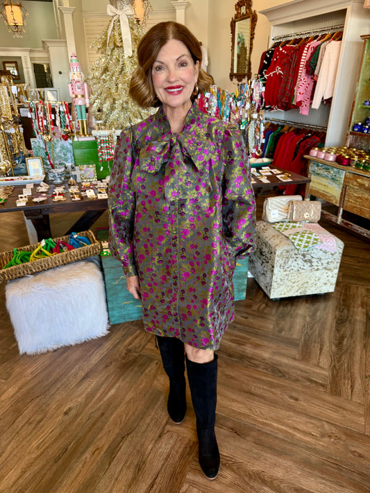 Floral Jacquard Bow Dress