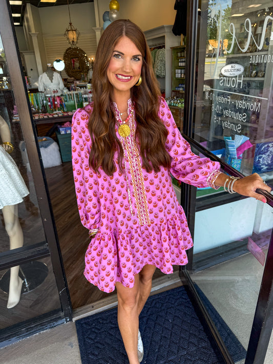 Mary Square Natasha Dress: Floral Foulard Pink
