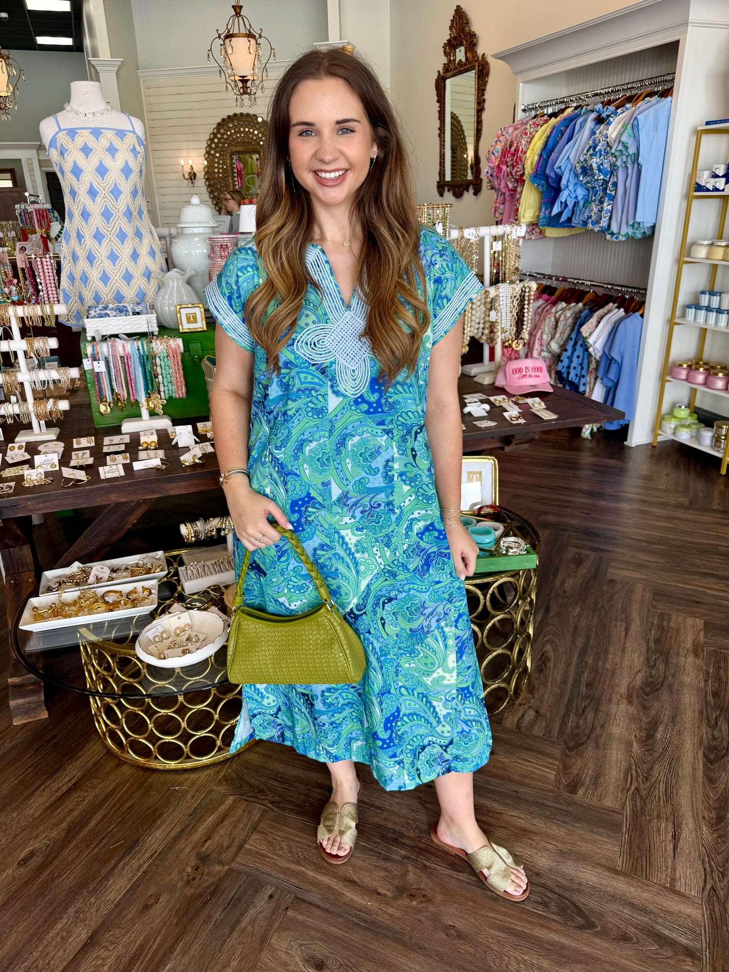 Blue Paisley Green Dress
