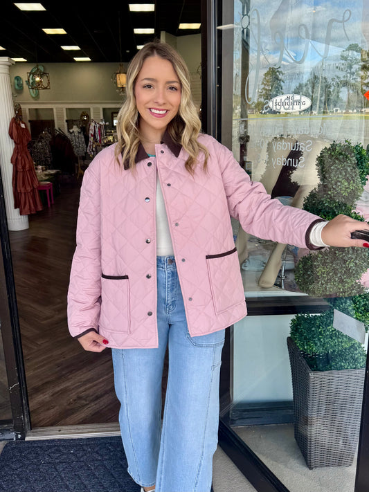 Quilted Collar Jacket: Pink