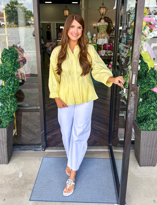 Collar Button Down Top: Butter Yellow