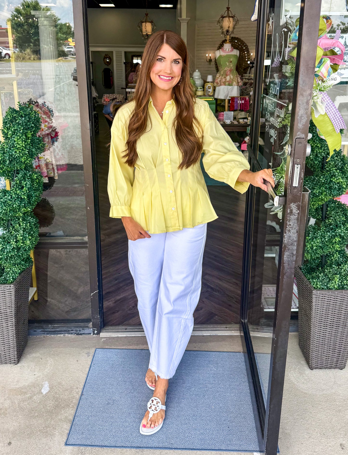 Collar Button Down Top: Butter Yellow