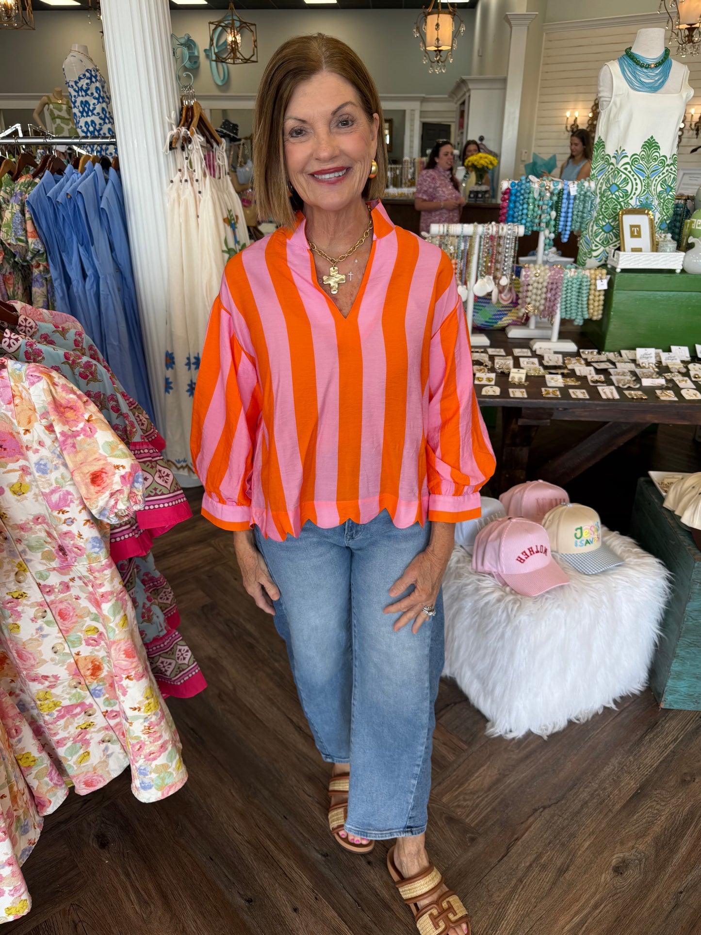 Pink/Orange Stripe Top