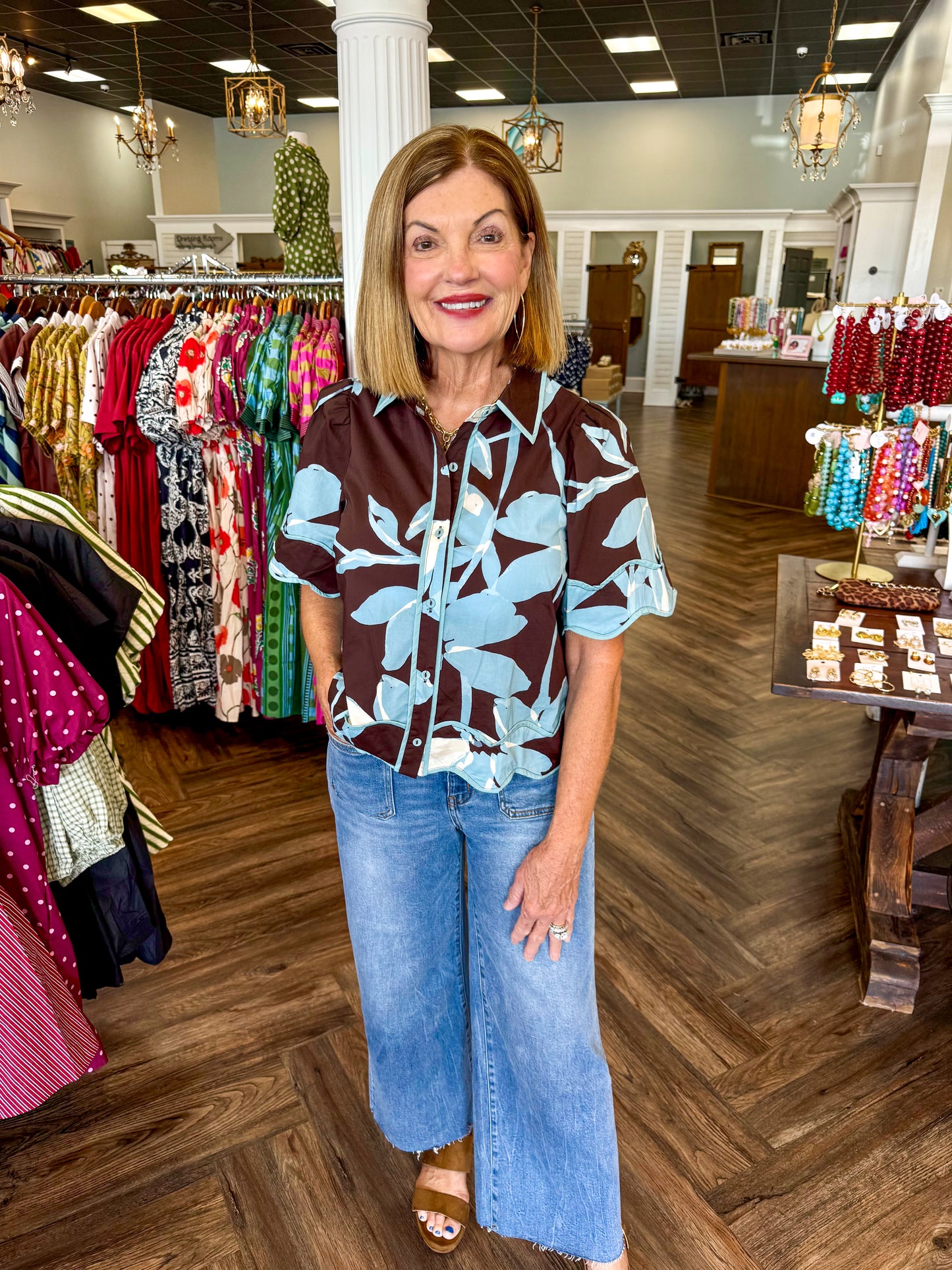 Cocoa and Blue Floral Top