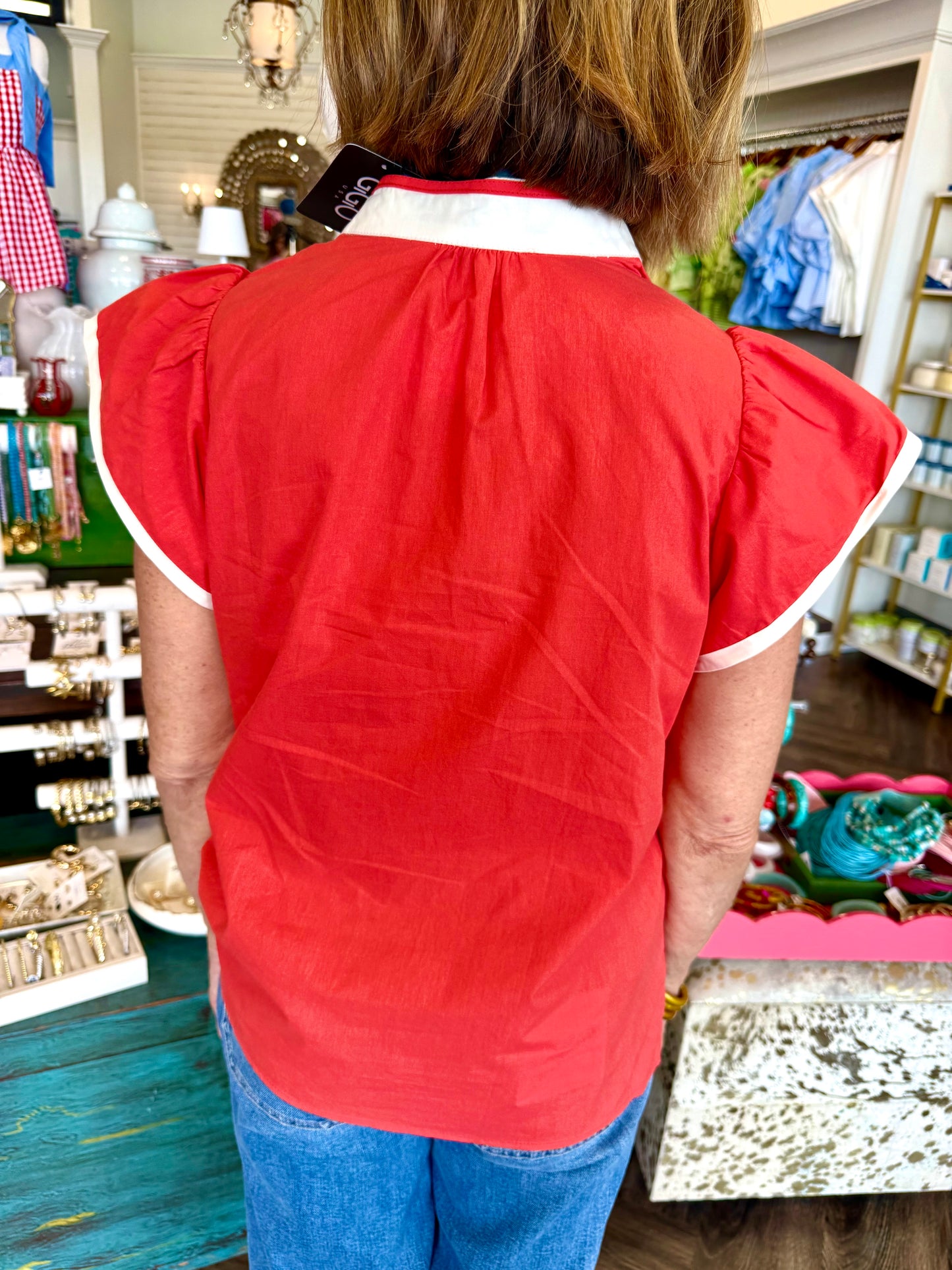 Front Porch Florals Top: Tomato