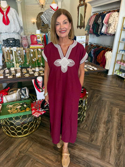 Swirl Design Midi Dress: Wine