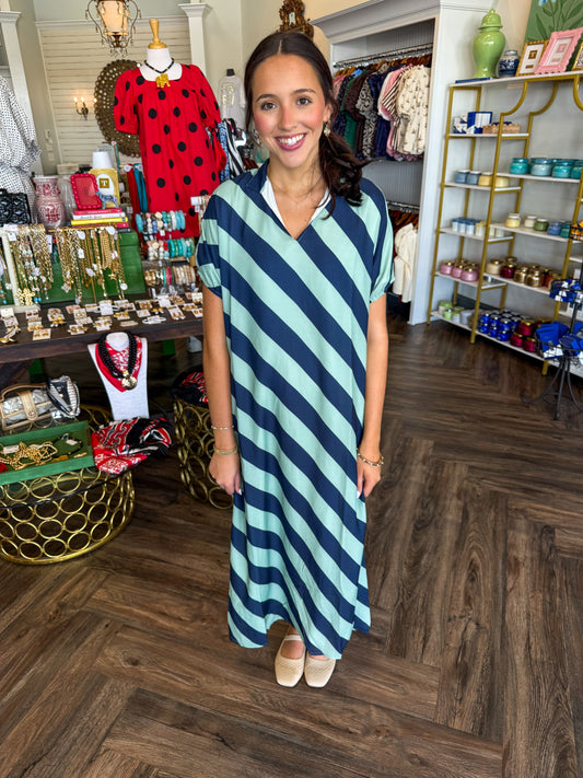 Blue Diagonal Midi Dress