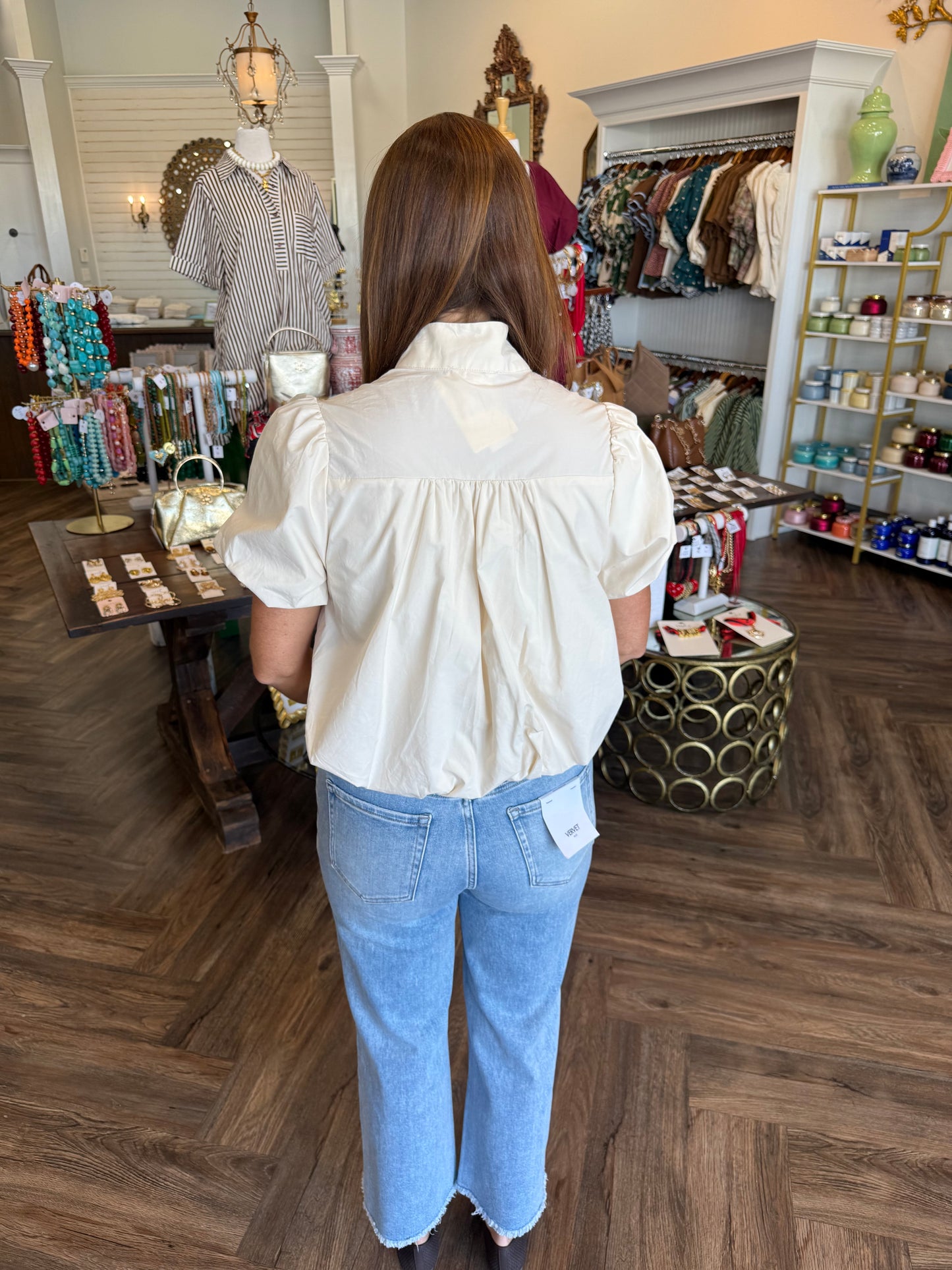 Betty Bubble Button Top: Cream