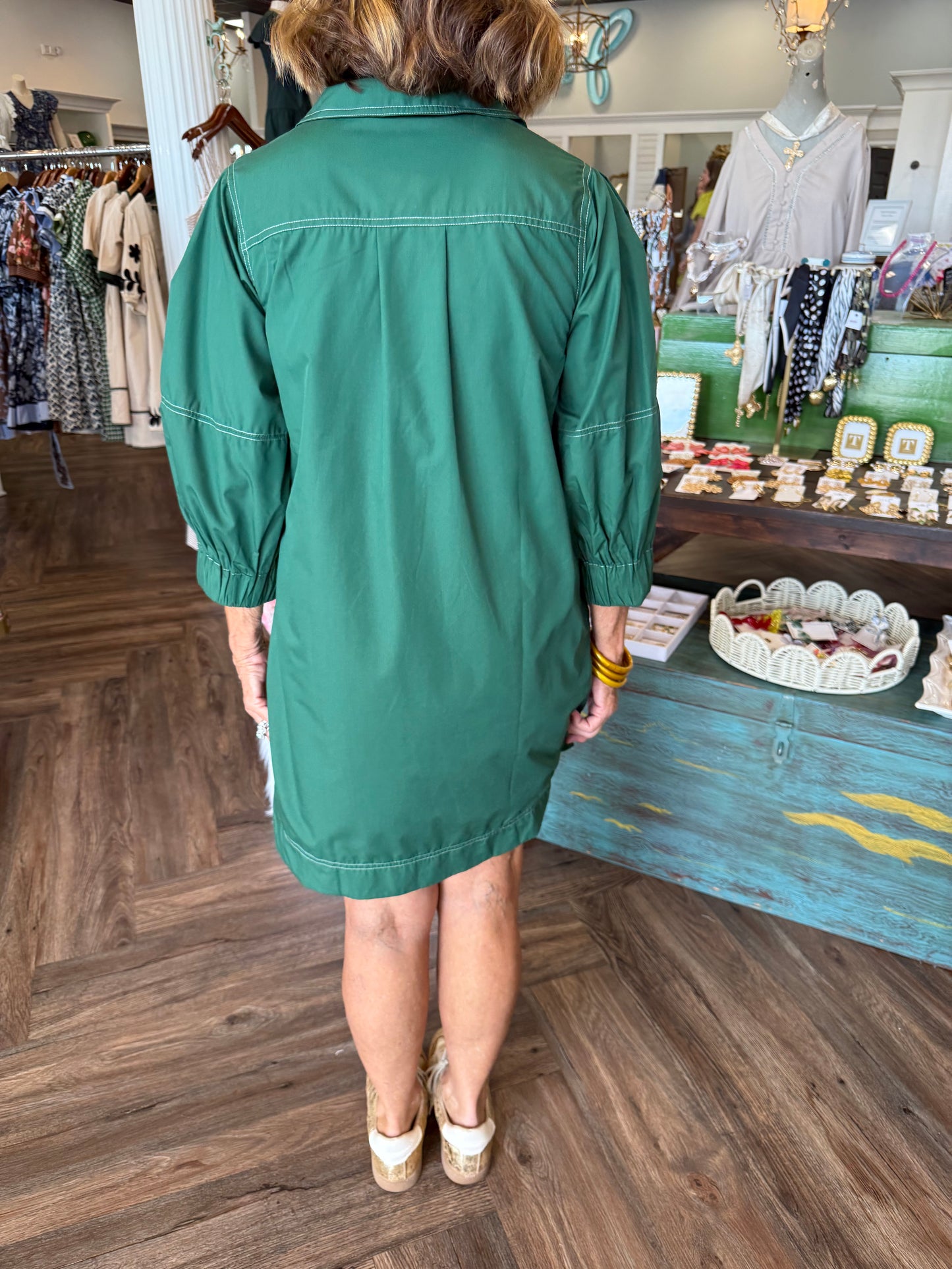 Forest Exposed Stitch Zip-Up Dress
