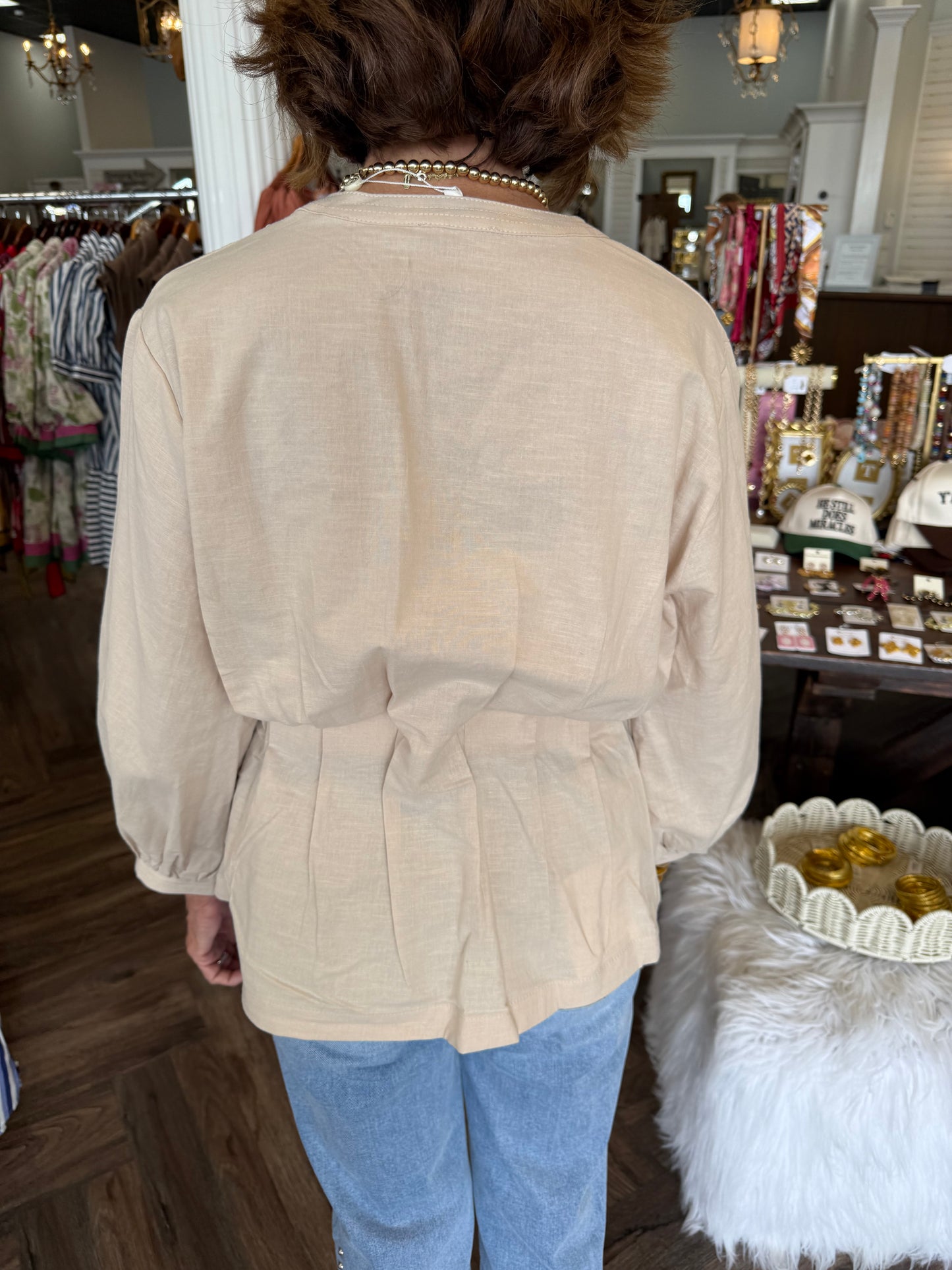 Amber Cinched Blouse: Ecru