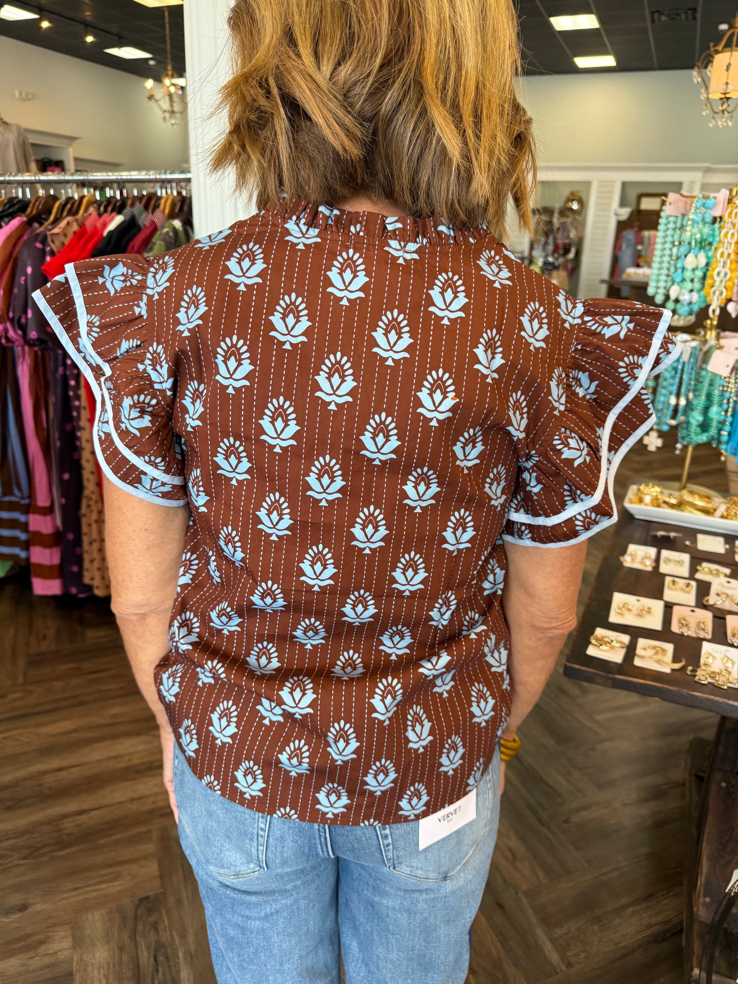 Alden Brown and Blue Design Top
