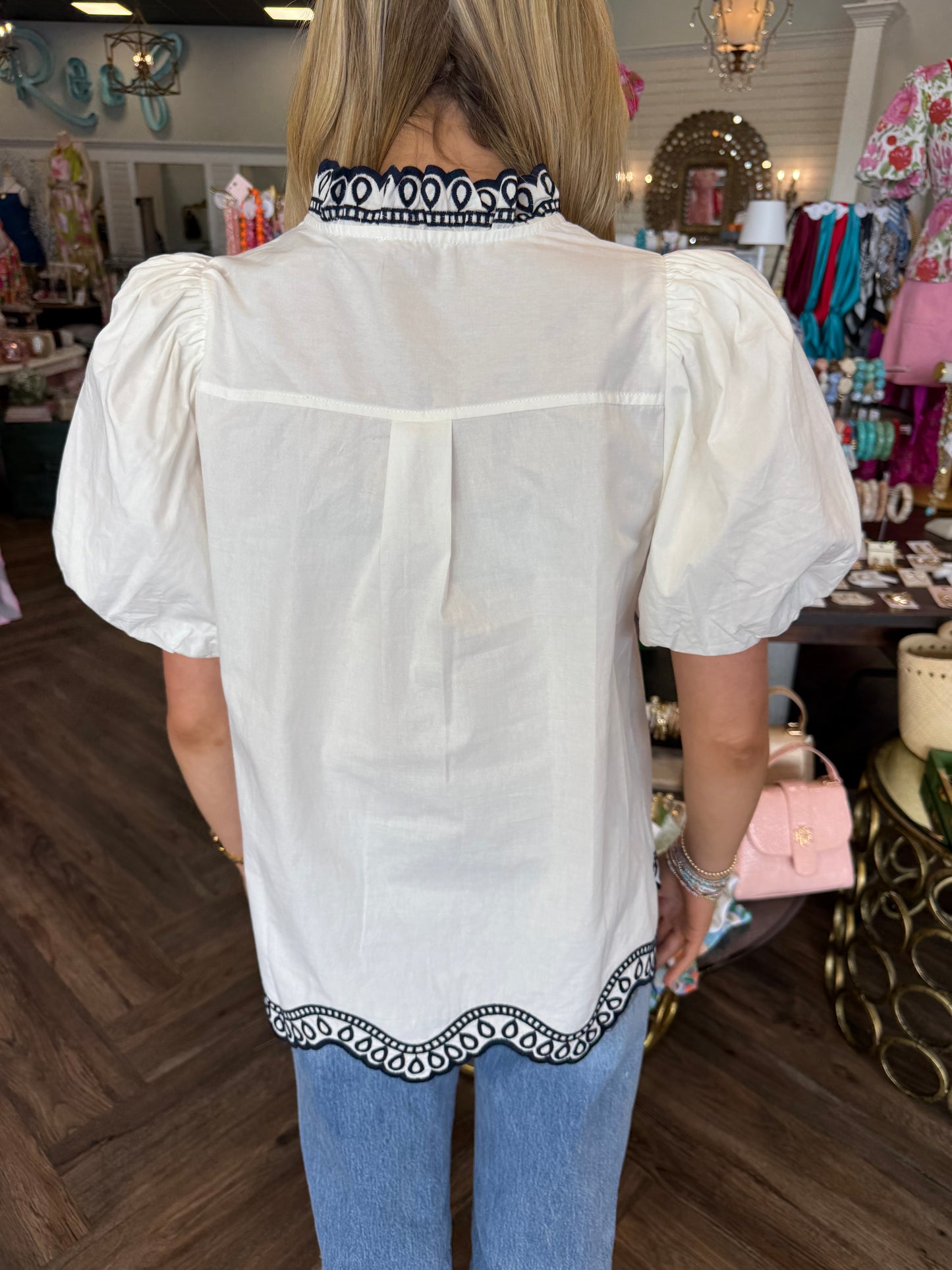 Elegance Embroidery Top: White