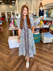Diamond Pattern Floral Midi Dress: Blue