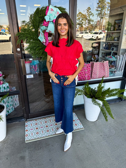 Red Tie Cable Knit Sweater