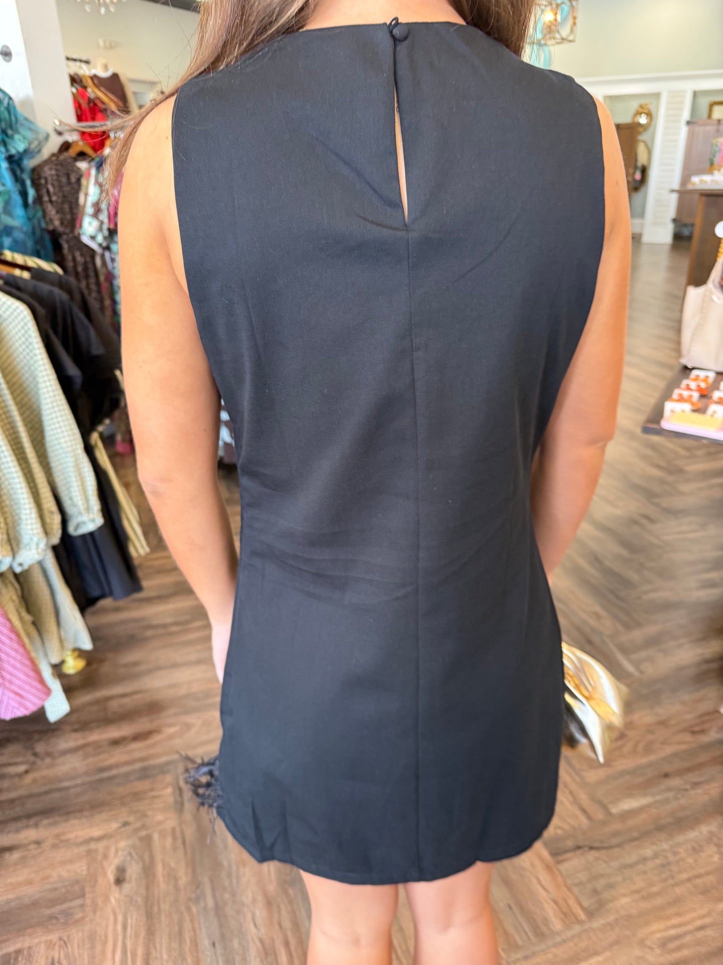 Feathered & Fab Dress: Black