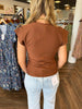 Rustic Gathered Knit Top: Camel