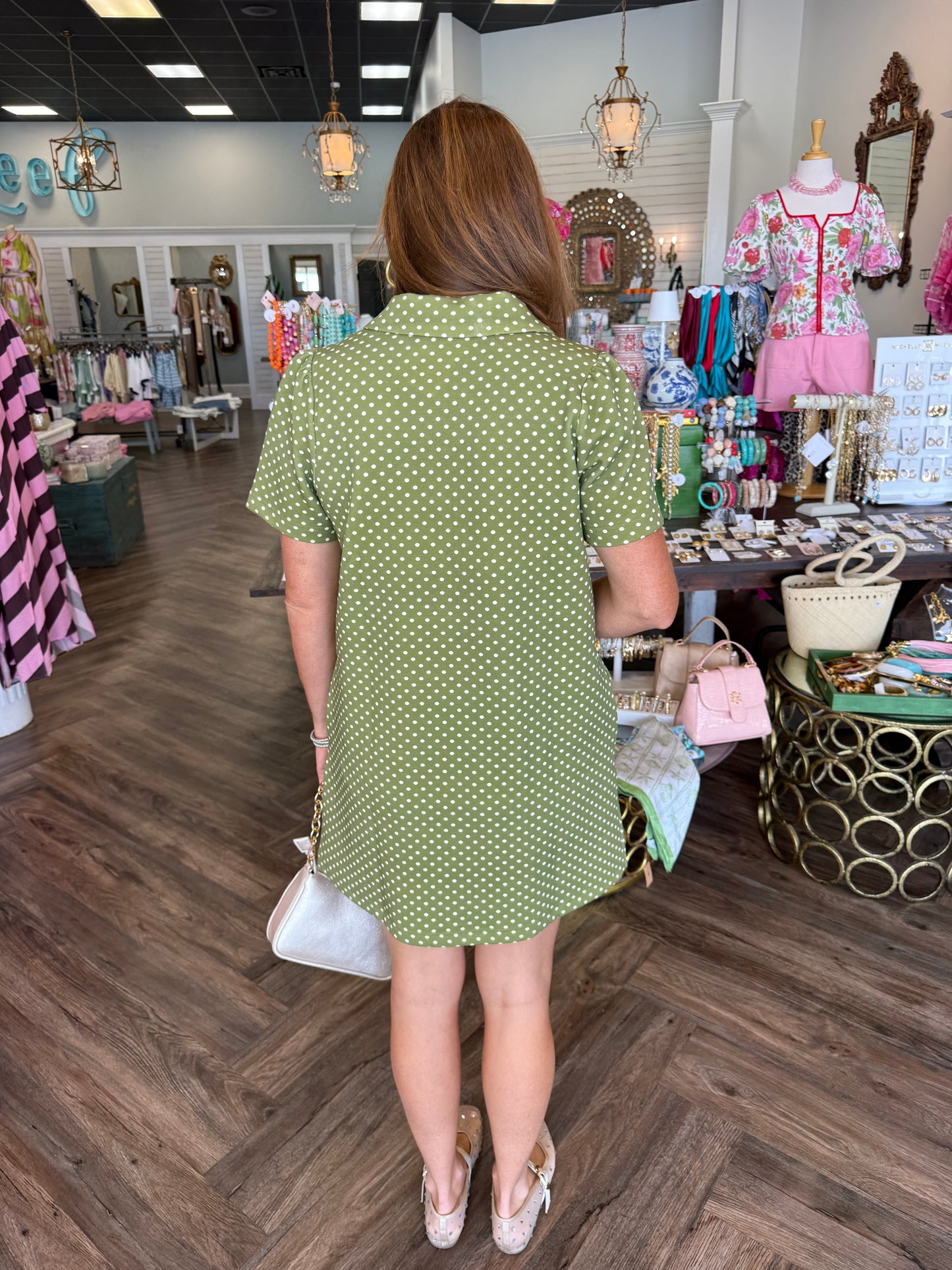 Scuba Dot to Dot Dress: Olive