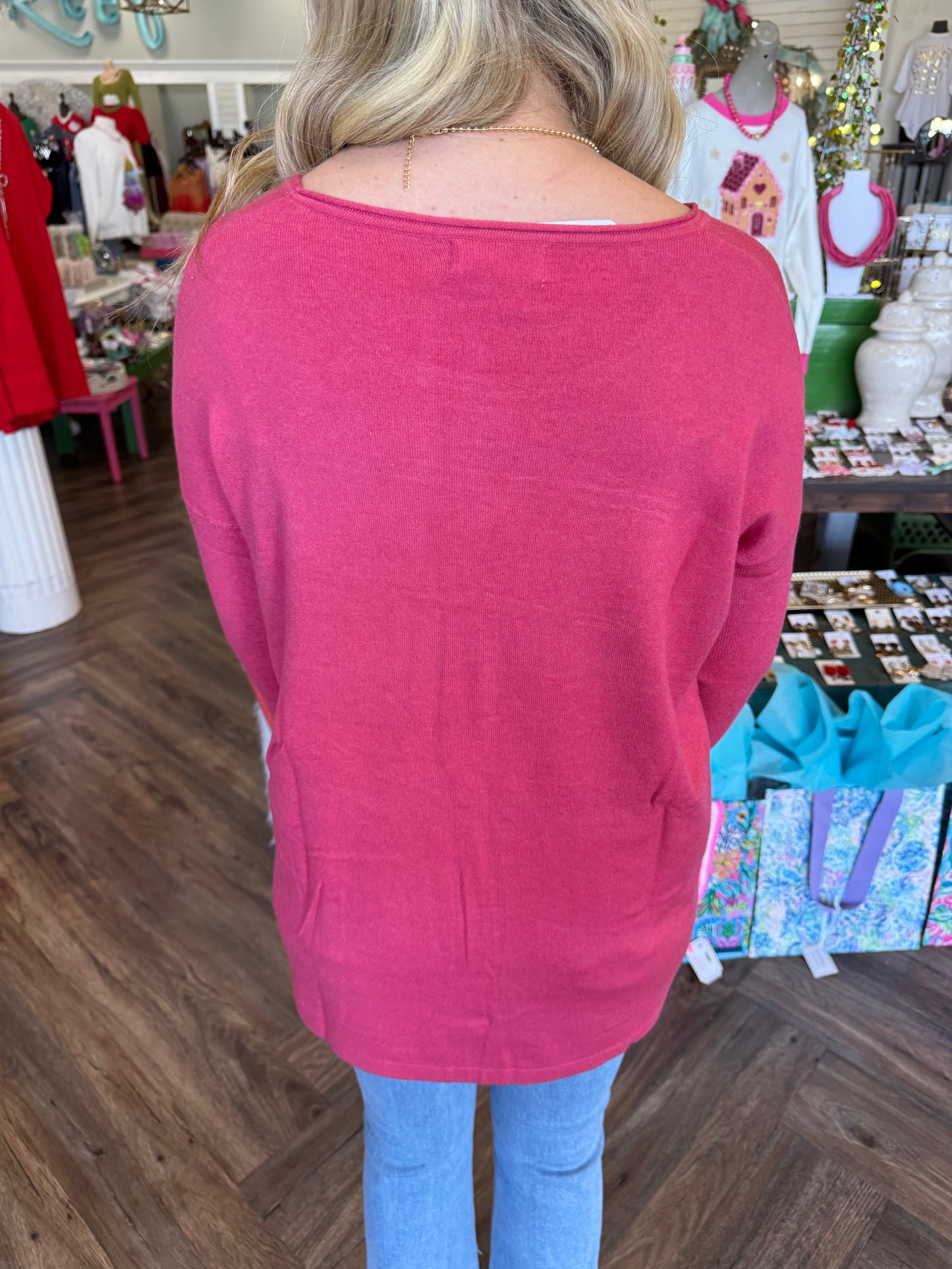 Cozy Soft Pocket Sweater: Magenta