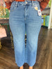 Risen Crop Wide Leg Jeans: Medium Wash