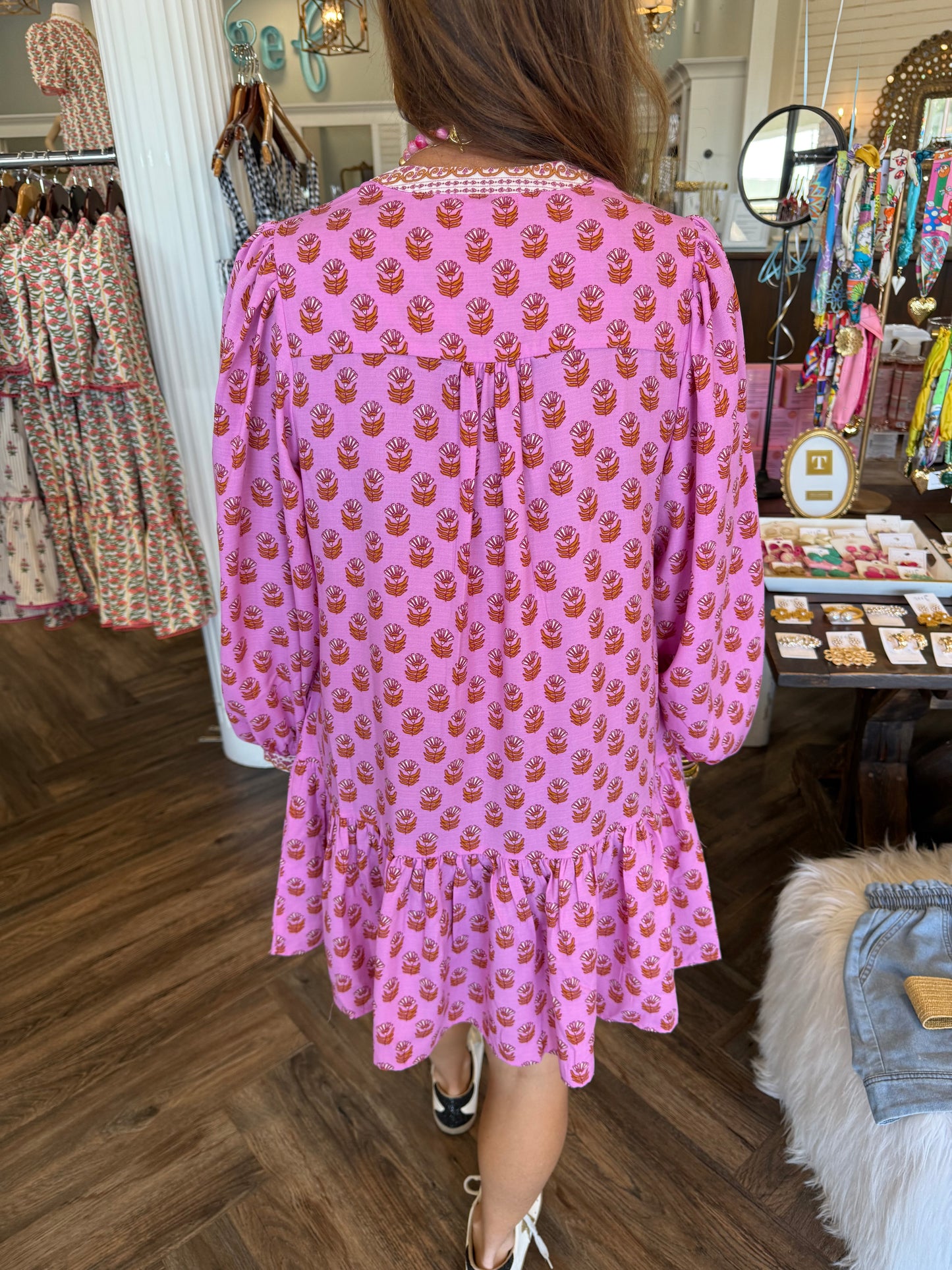 Mary Square Natasha Dress: Floral Foulard Pink
