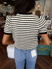 Sue Striped Button Black Sweater