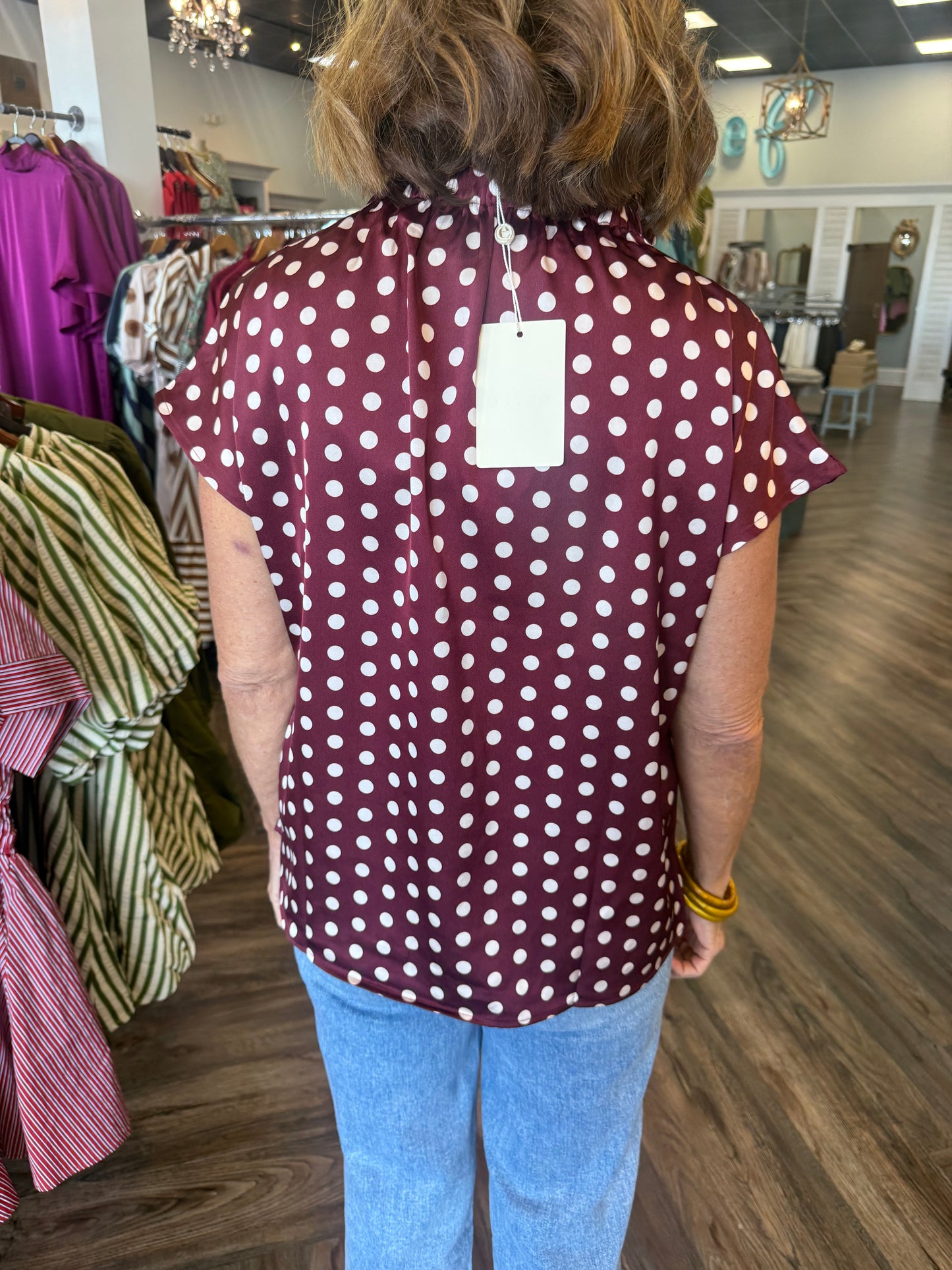 Silk Dotted Top: Wine