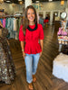 Pleated Waist Top- Red