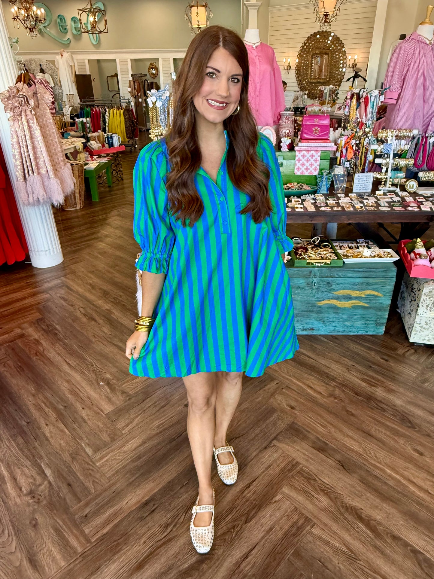 Blue/Green Stripe Collar Dress