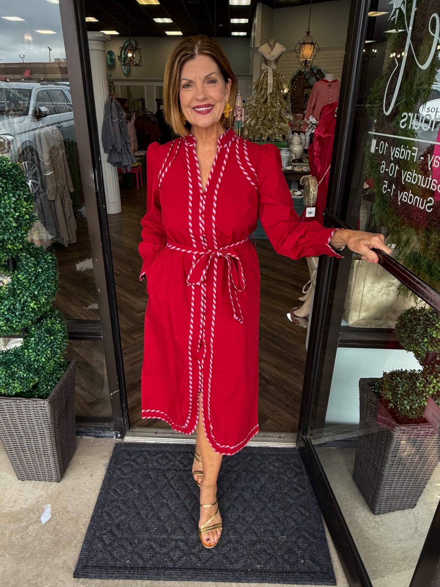 Striped Contrast Belt Midi Dress