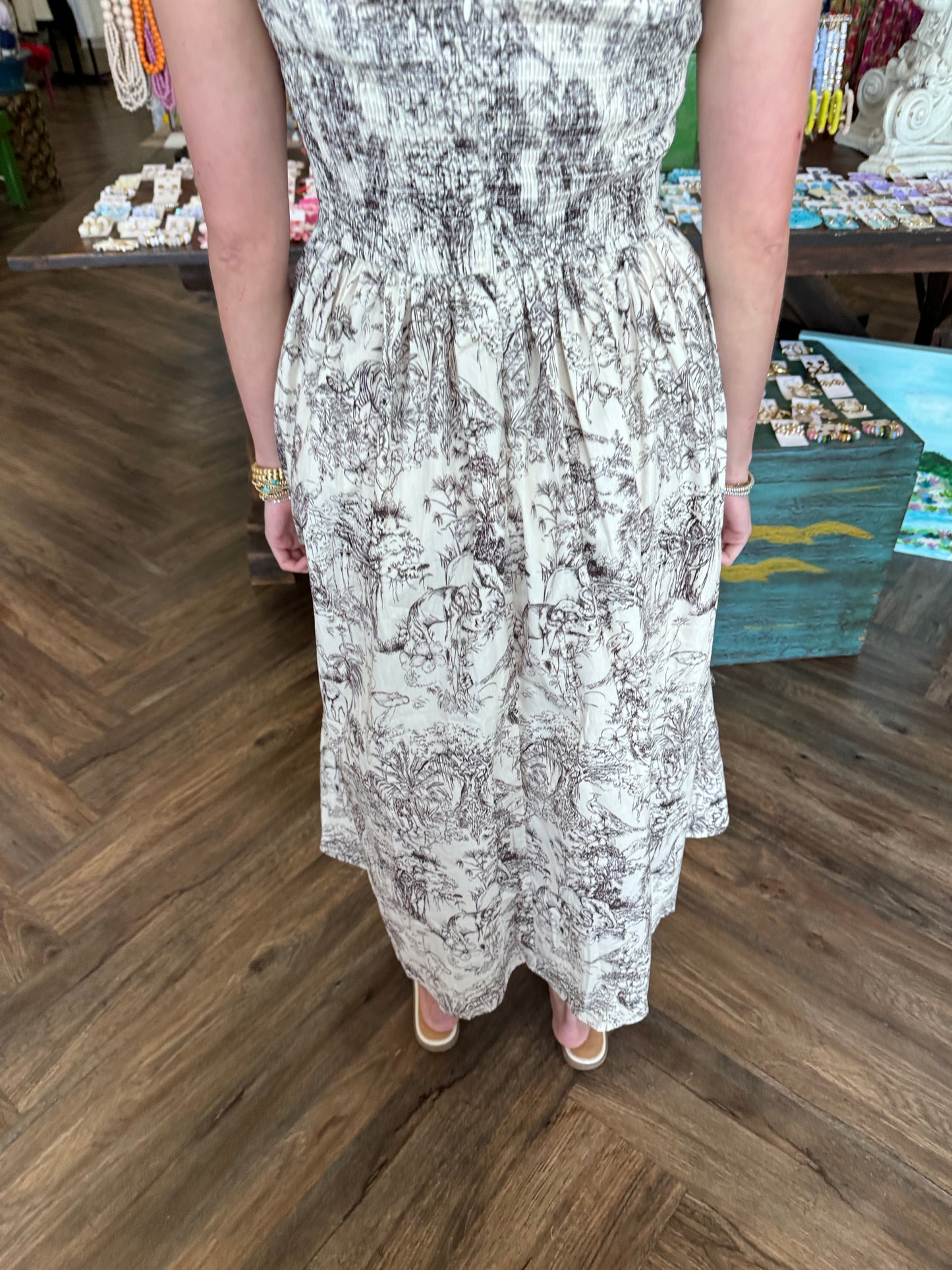 Brown Toile Midi Dress