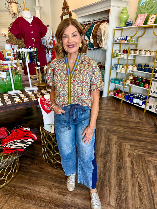 Olive Medallion Floral Top