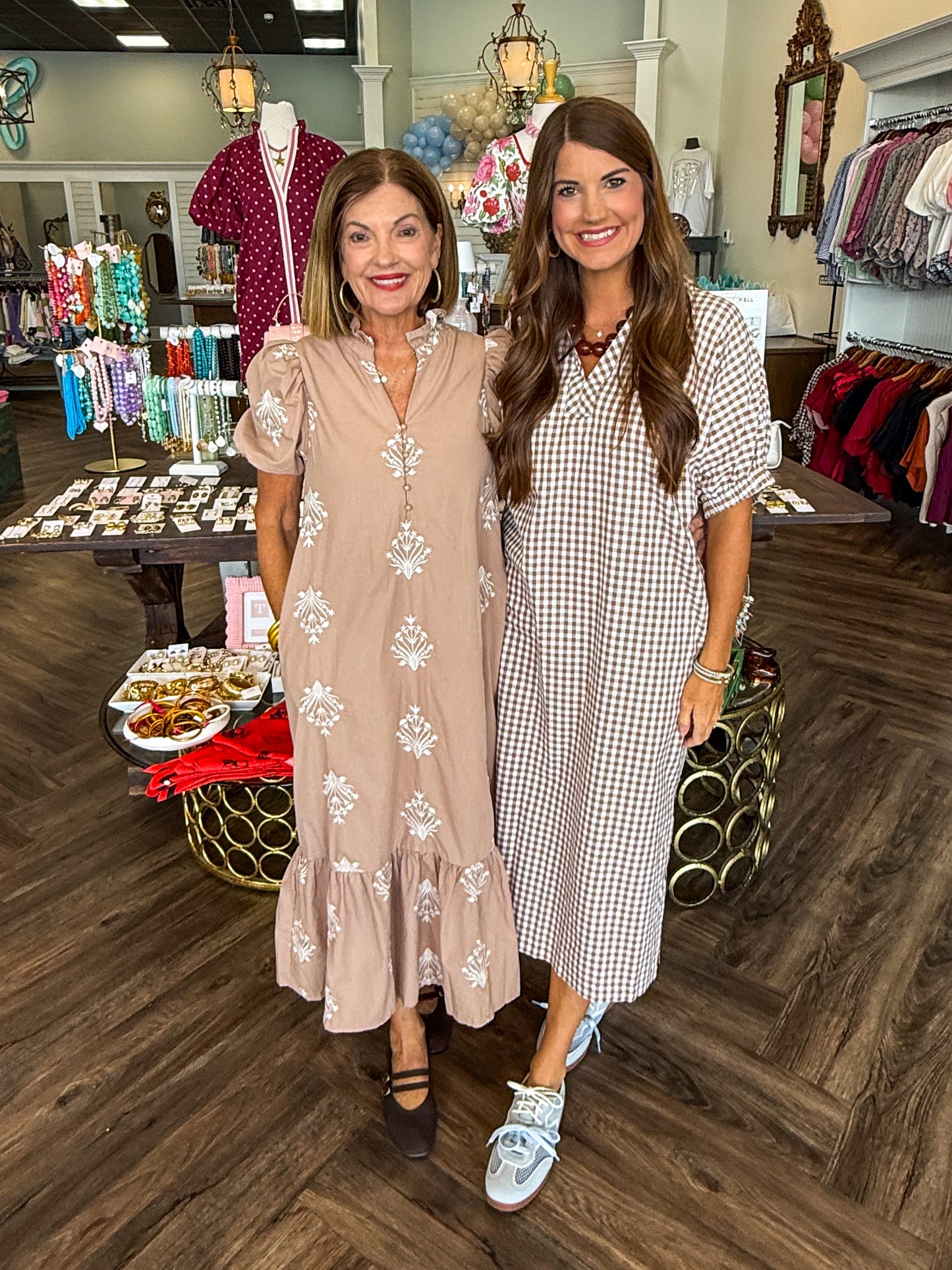 Camel And Cream Gingham Midi Dress
