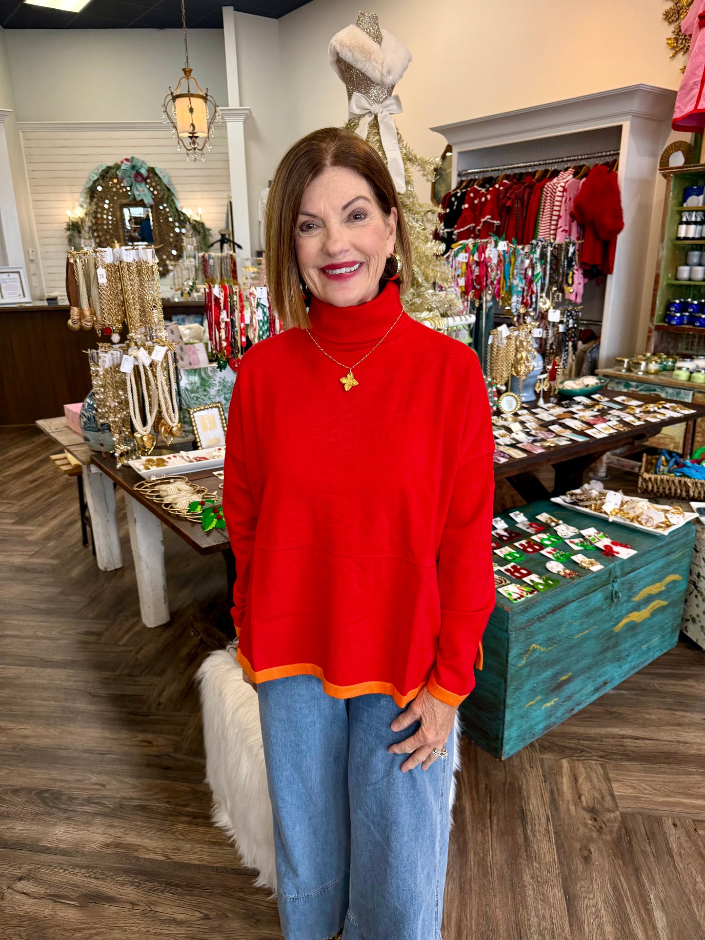 Red Orange Detail Sweater